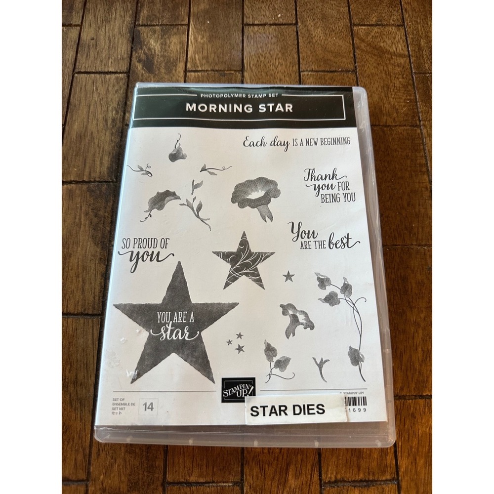 Stampin Up Morning Star Photopolymer Stamp Set 14 Pieces Stars Floral Sentiments